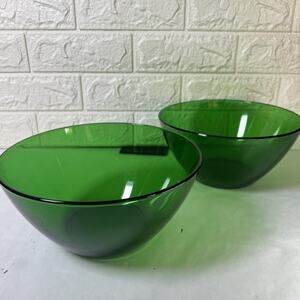 Arcoroc France Green Glass Bowls 9in • Set of 2 Vintage Kitchenware